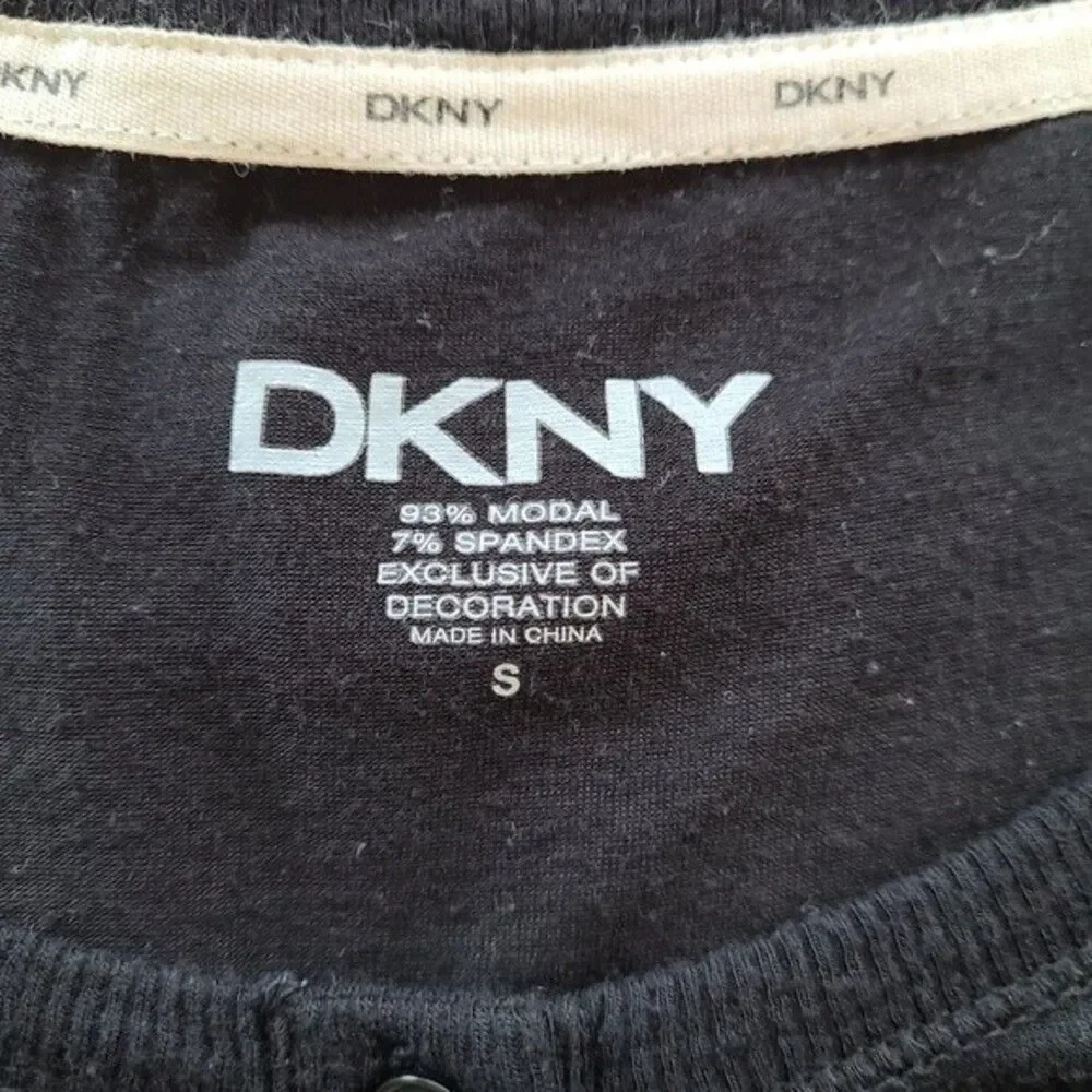DKNY Henley Long Sleeve Top Black Sz S - Picture 6 of 8